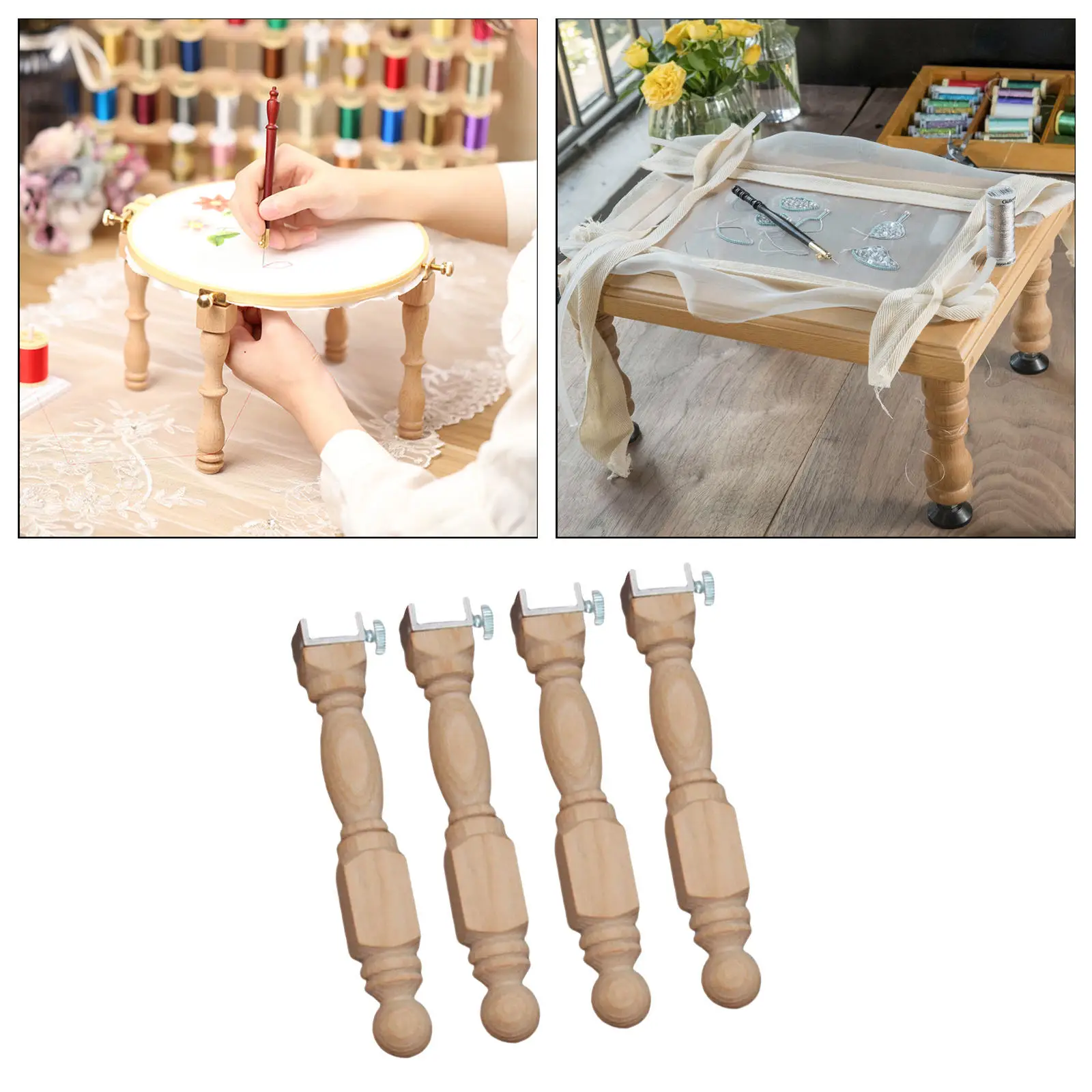 Adjustable Wooden Embroidery Hoop Stand Legs 4Pcs Needlework Cross Stitch Embroidery Frame Legs Rack Holder Crafts Accessories