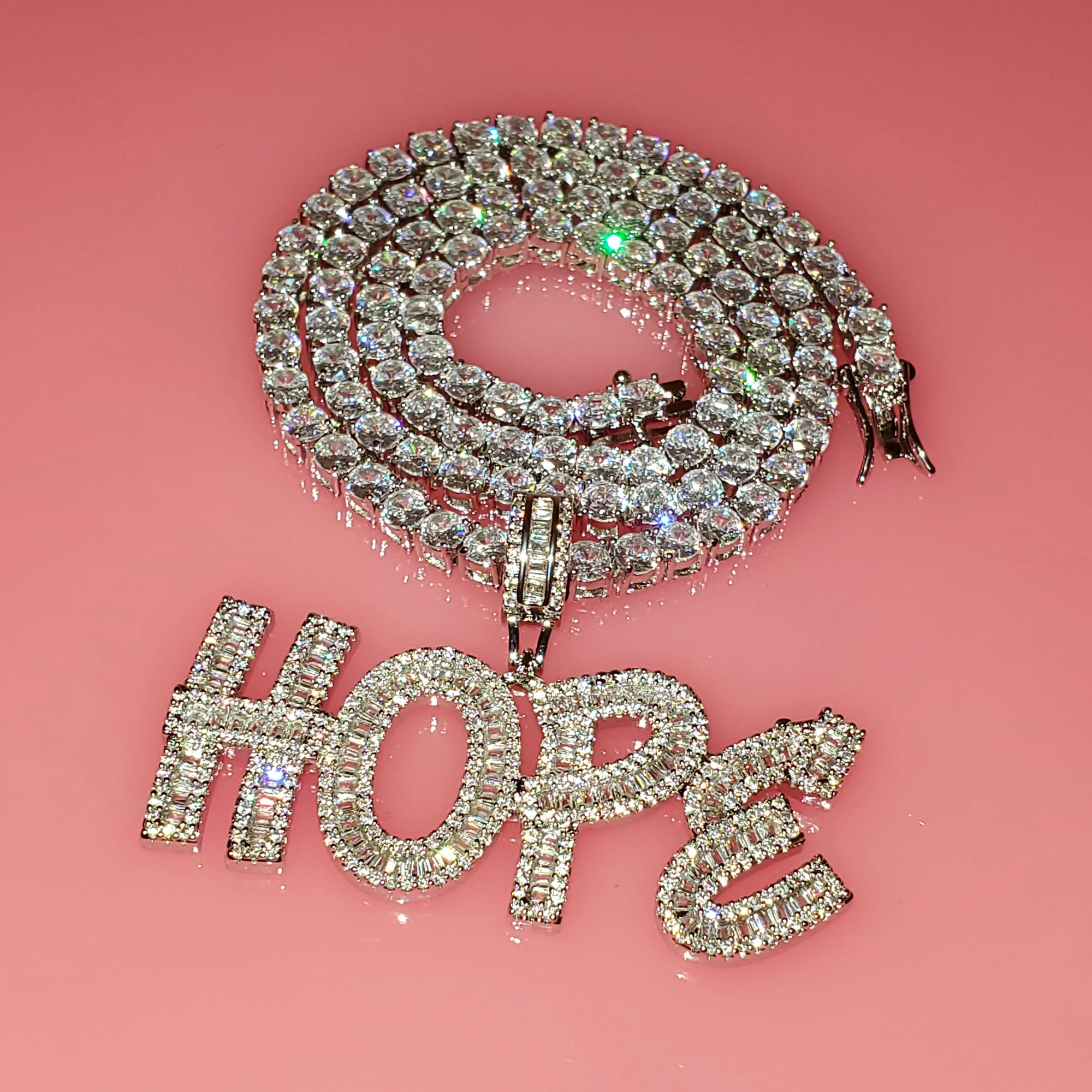 Iced Out Baguette Initials Icy Zircon Diamond Jewelry Customized Name Necklace Custom Letters Necklace Bling Hip Hop Jewelry