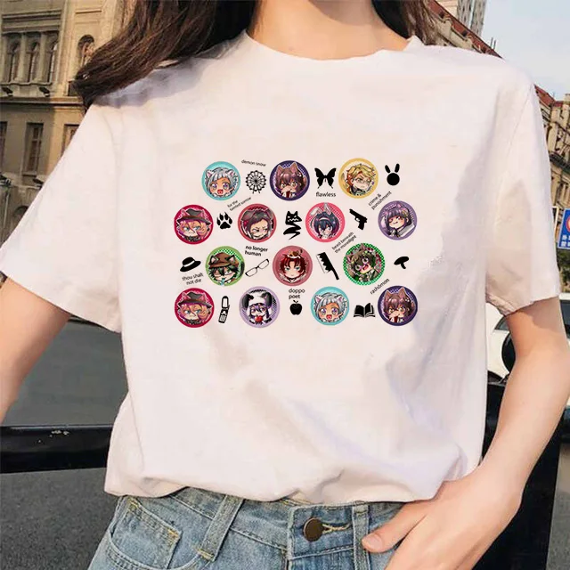 Bungou Stray Dogs Anime Funny Print Harajuku Top Women T-shirt Casual ladies basic O-collar Short Sleeved T-shirt Girl,Drop Ship