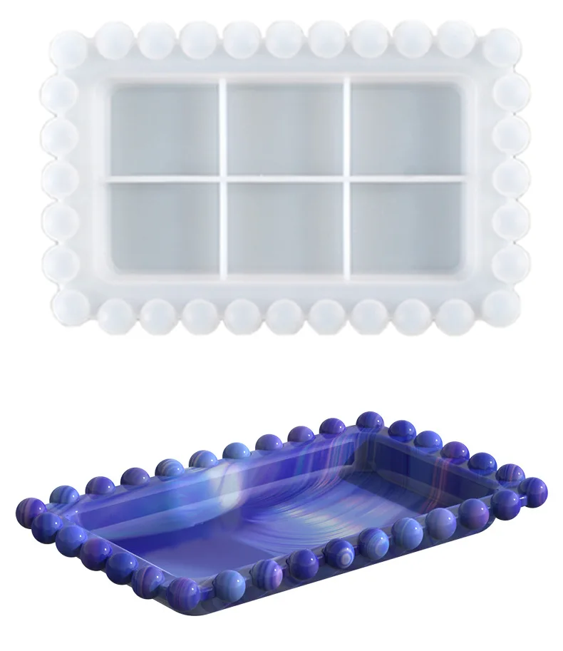 Epoxy Mold Rectangular Beaded Storage Tray Jewelry Dish Silicone Mold Transparent Glass Cover Shaped Coaster Mold