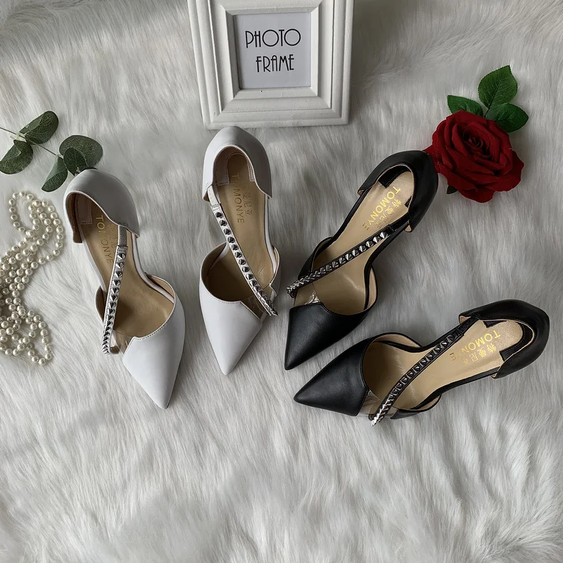 Real pictures 2020 new style  hot sale white black matte with clear one strap with spike women lady 12cm heel evening party heel