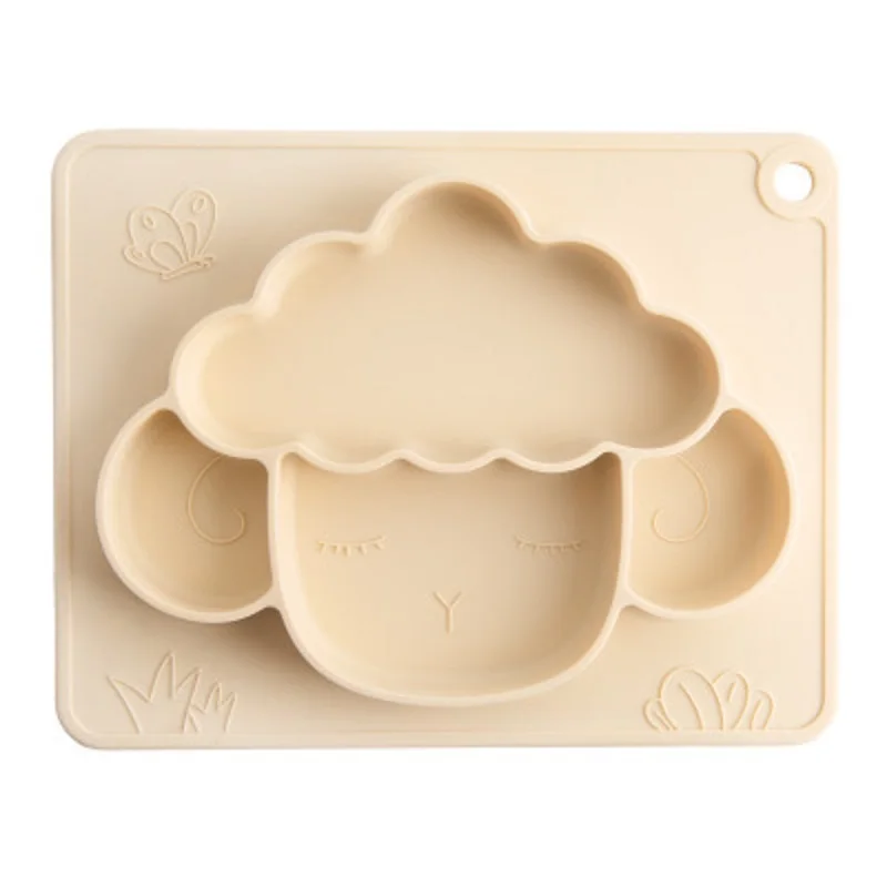 Silicone one-piece dividing plate children's supplementary food plate anti falling and antiskid baby tableware