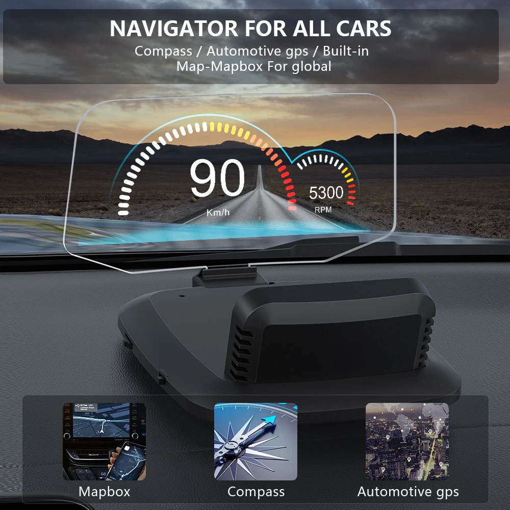 WiiYii C1 Car Navigation projection HUD Bluetooth Connection Auto Head Up Display Multiple interfaces car accessories on screen