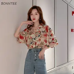 Shirts Women Summer Floral Vintage Harajuku Leisure Beach Streetwear All-match Soft Students Fashion Design Female Ins Tops 2021