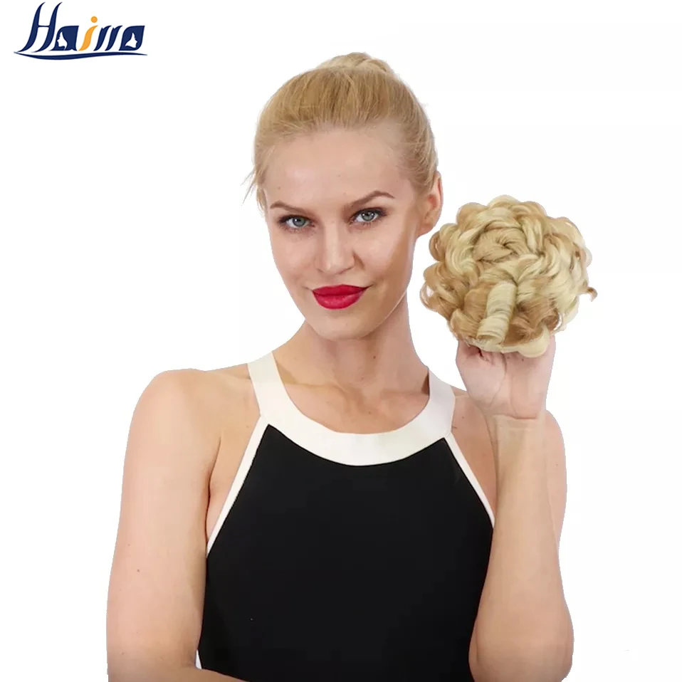 

HAIRRO 55g Synthetic Curly Hair Big Bun Drawstring Clip In Donut Chignon Hair Extension Women Fake Updo Cover Hairpiece