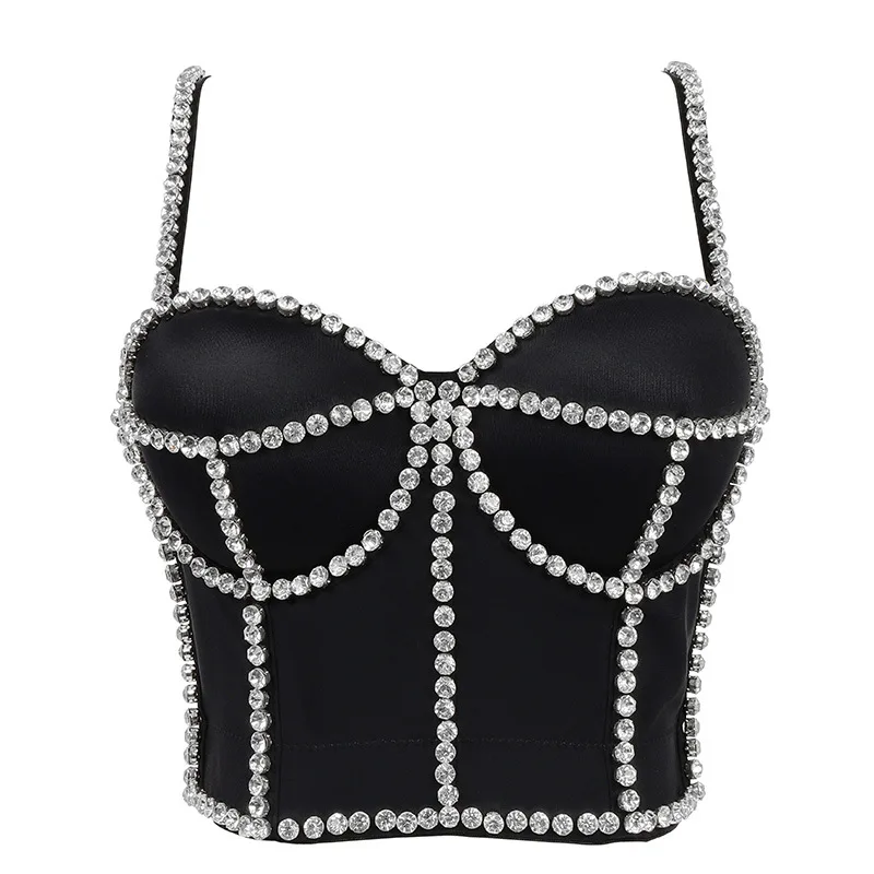 2023 New Women Camisole Korean Fashion Diamond Beading Sexy Crop Tank Top Bustier Bra Night Club Party Performance Clothing Y782