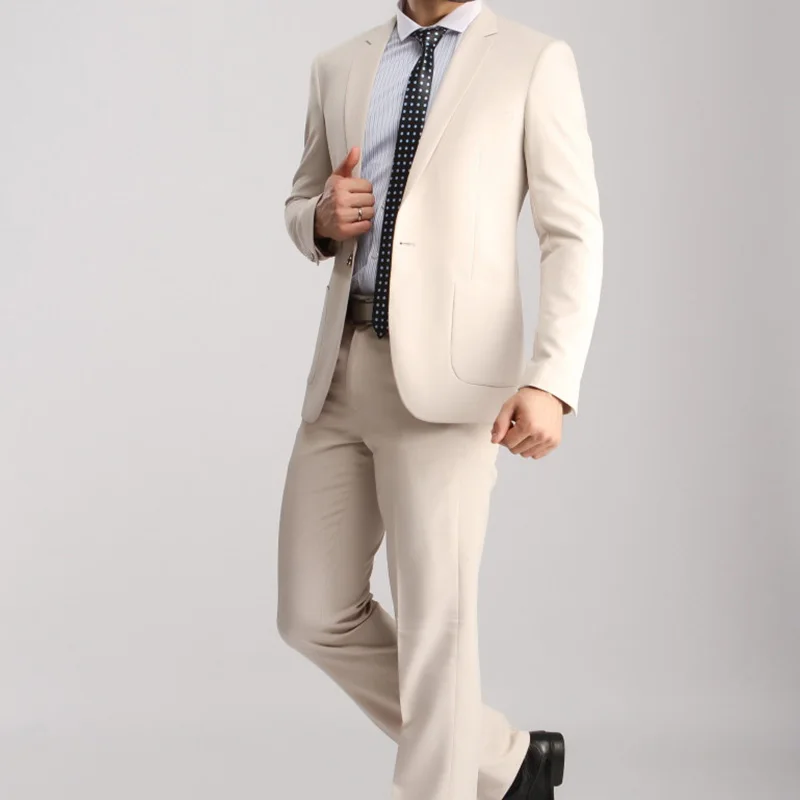FOLOBE costume homme Custom Made Beige Mens Slim Suits 3 Pcs Bridegroom Wedding Suits For Men Dress Suit Blazer+Vest+Pants image 2