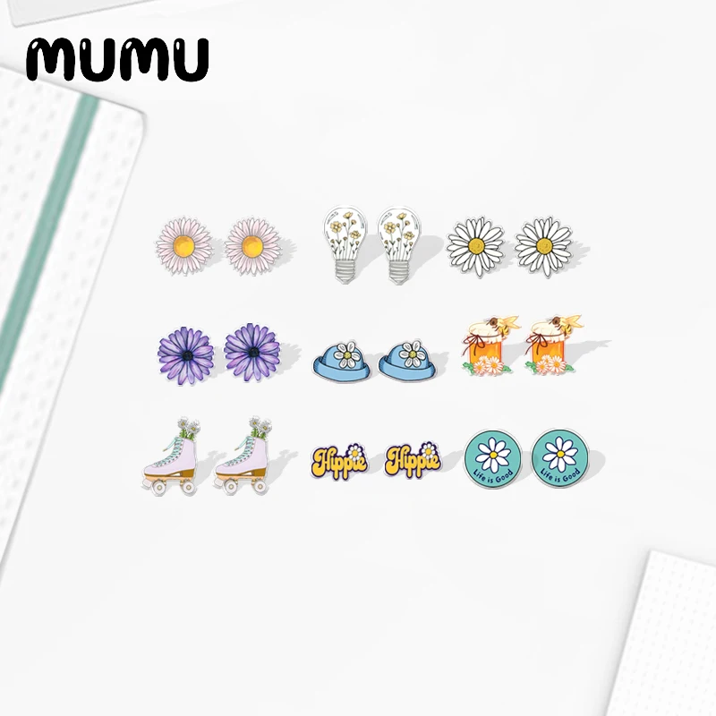 2021 New White Daisy Stud Earring Flower Resin Jewelry Epoxy Acrylic Earrings Handmade Gifts Girl