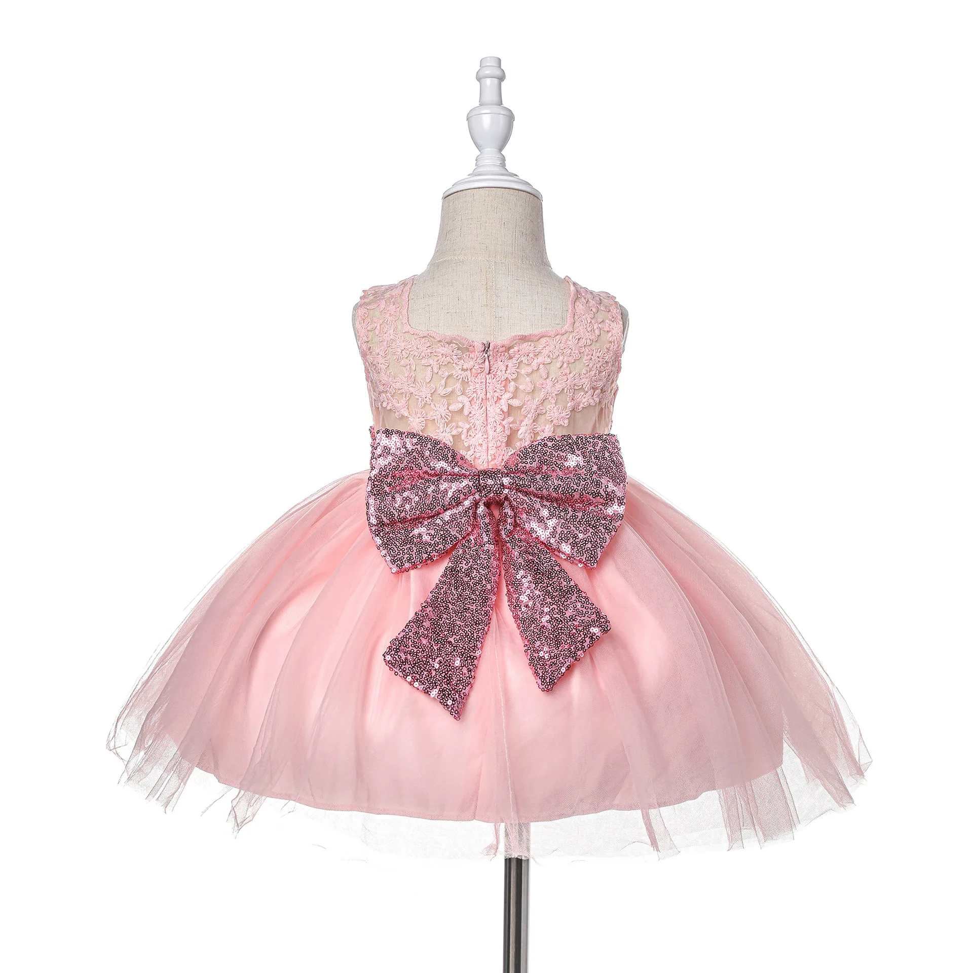 

Birthday Pink Baby Girl Dress with Bow White Cotton A-Line Weddings Vestido Newborn to 24Month Baby Clothes OBF204010