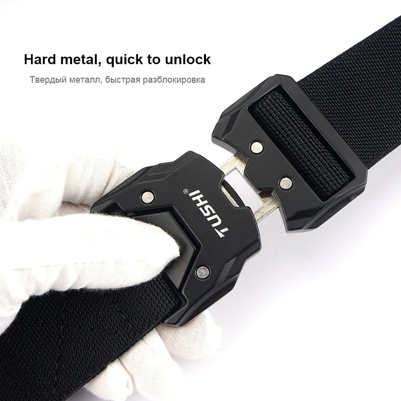 HSSEE New Men\'s Elastic Tactical Belt Hard Metal Buckle Quick Unlock Military Army Belt Outdoor Casual Girdle Male Waistband