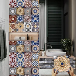 16pcs Retro Moroccan Style Tiles Kitchen Oil-poof & Waterproof Sticker Washbasin Bathroom Home Renovation Peel & Stick Wallpaper