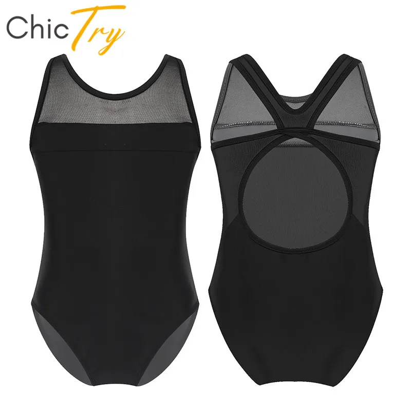 ChicTry Nuovo Senza Maniche in Maglia di Giunzione Ritagli Torna Rosso/Blu Navy/Nero Ginnastica Body per le Ragazze Capretti Del Vestito Balletto usura di ballo