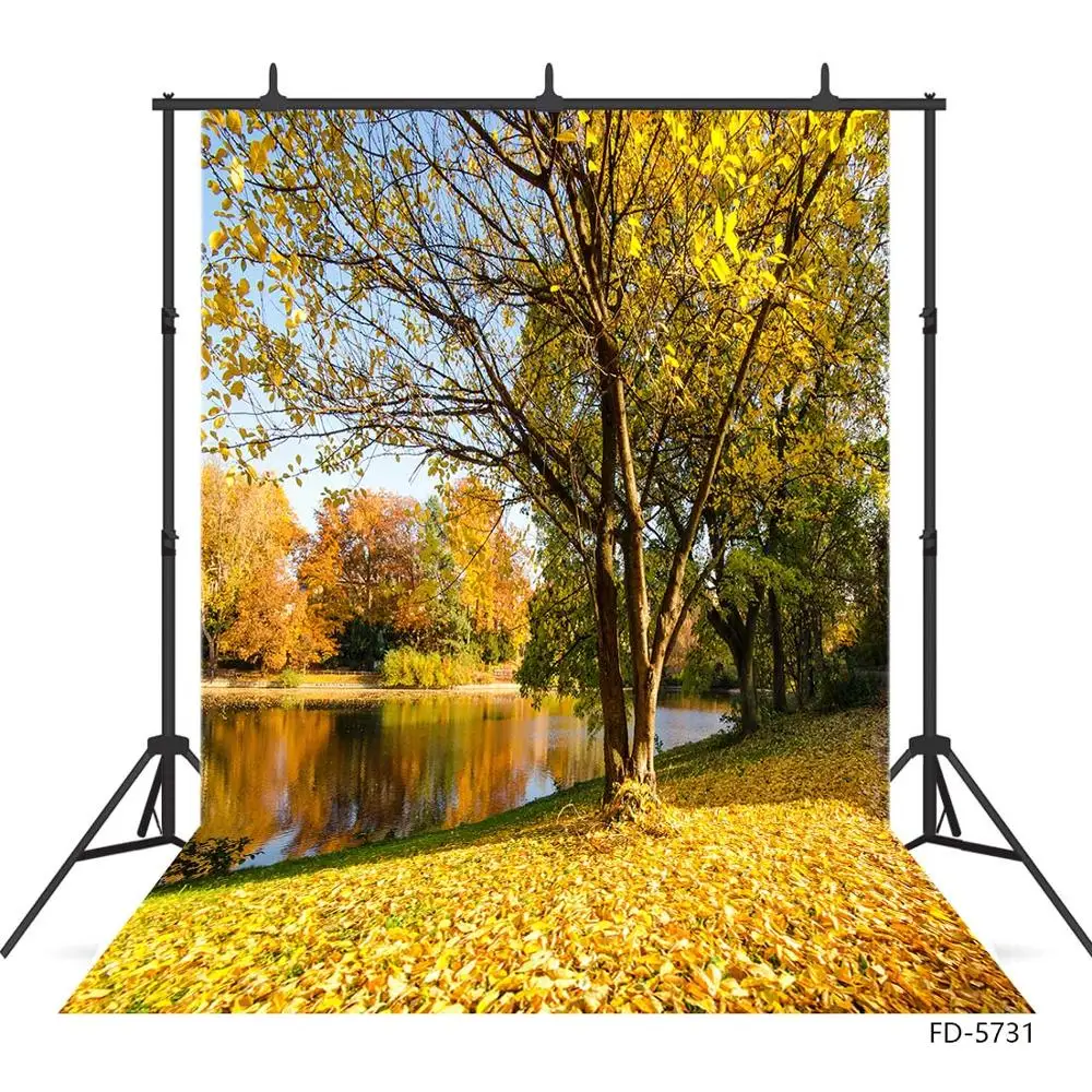 Autumn Yellow Trree Leaves Lake Scenic Photography Backdrop Custom Background for Children Baby Portrait Photophone Fond Photo