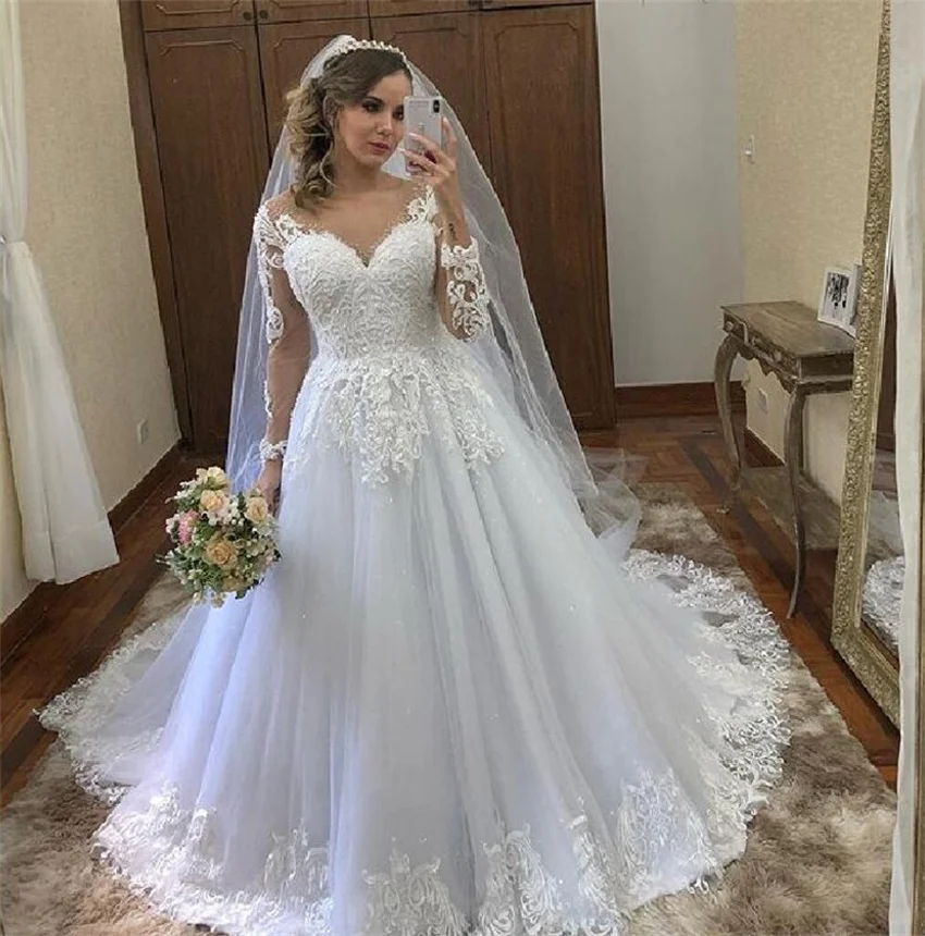 NUOXIFANG robe de mariage Long Sleeve Wedding Dresses New Style Romantic Lace Appliques Bridal dress A-line Vestidos De Noiva