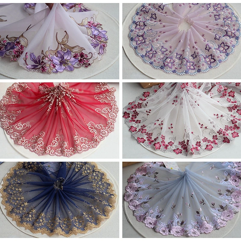 Adorno de encaje de flores bordado exquisito, encaje de alta calidad para manualidades y costura, accesorios de ropa, 1 yarda