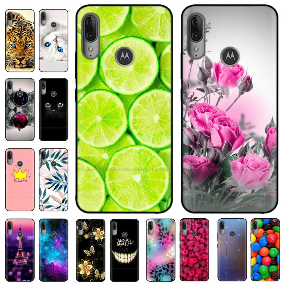 Capa de telefone para moto e6 plus macio tpu silicone capa traseira para motorola moto e6 play e 6 e6play capa protetora gato flor