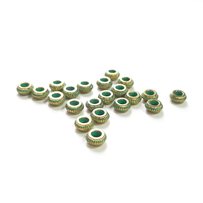 50pcs 6mm Retro Patina Plated Zinc Alloy Green Round Big Hole Interval Beads for DIY Jewelry Accessories PJ021