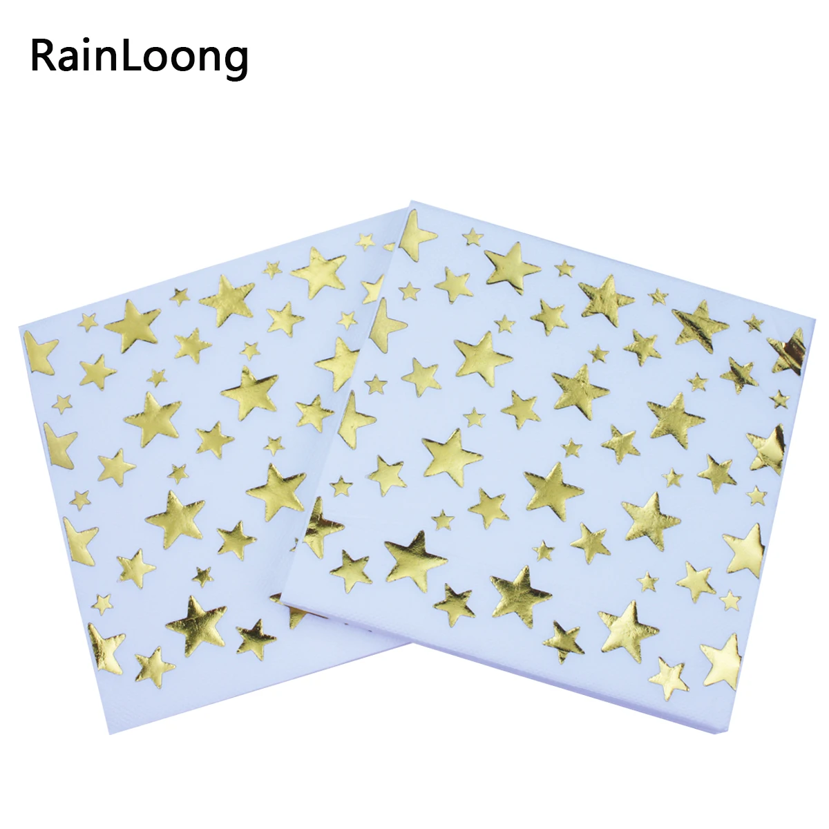 [RainLoong] Star Gold Silver Foil Paper Napkins Tissue Serviettes For Party Decoration 33*33cm 2 Plys