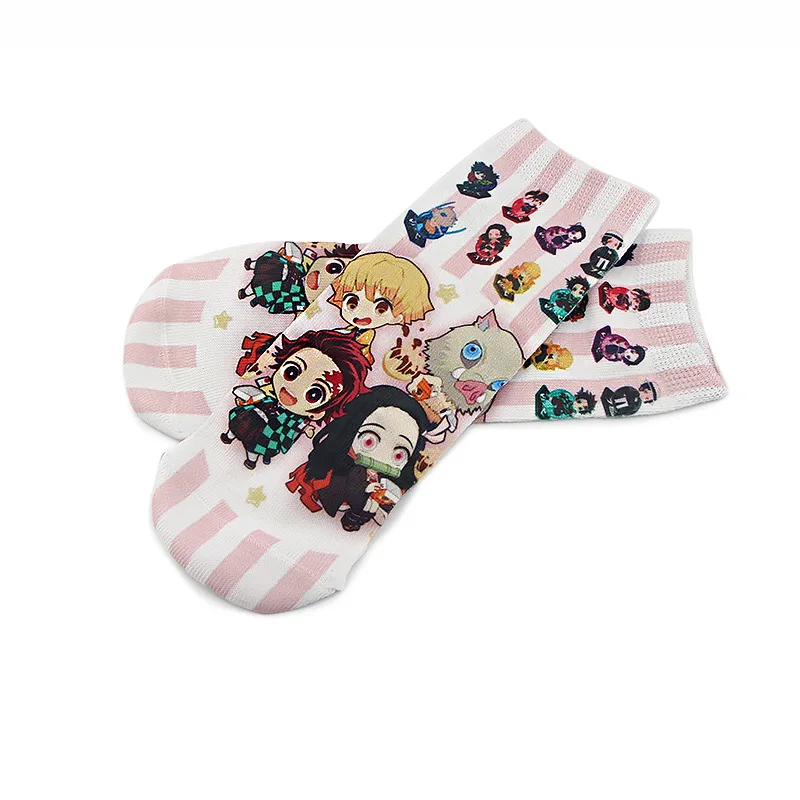 Anime Cosplay Demon Slayer Kamado Tanjirou Kamado Nezuko Agatsuma Zenitsu Costume Cotton Ankle Socks Unisex Adult Short Sock