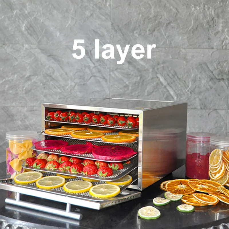 5 Trays Dörr Pet Snacks Dehydration Trockner Obst Gemüse Kraut Fleisch Trocknen Maschine Edelstahl Für Küche