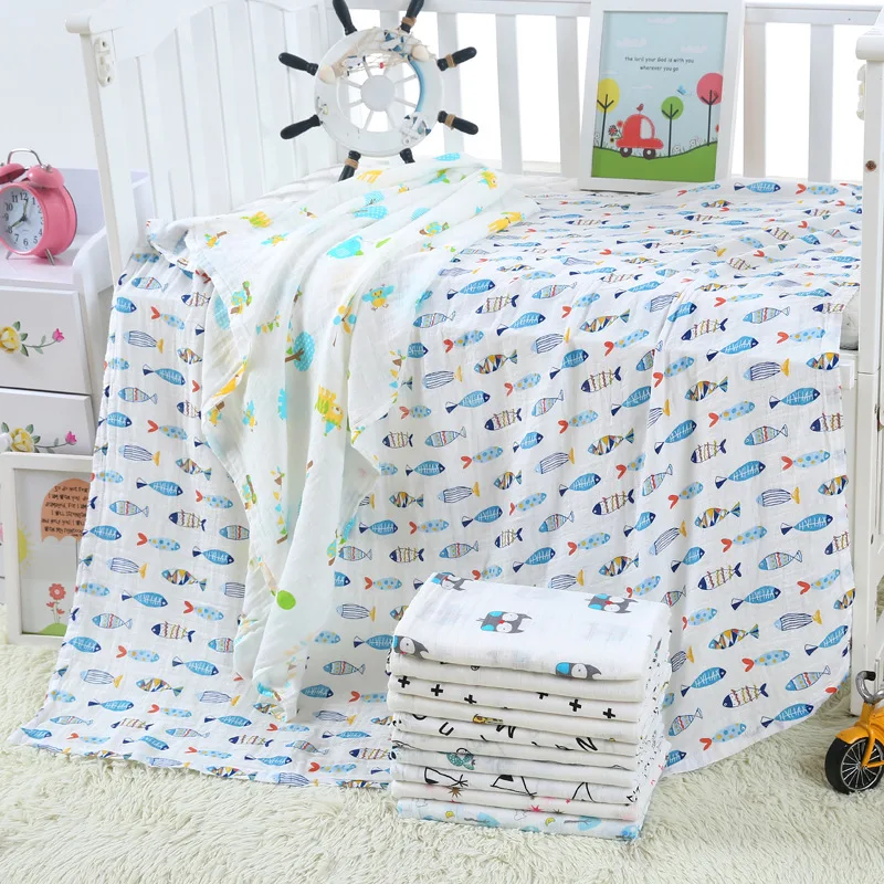 Cotton Baby Blanket Cartoon Muslin Baby Swaddle Soft Newborn Blanket Bath Towel Gauze Infant Wrap Sleepsack Stroller Cover