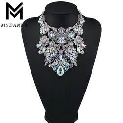 MYDANER Fashion Brand Rhinestone Multicolored Bohemian Good Quality Chunky Collar Women Choker Maxi Statement Necklace Jewelry