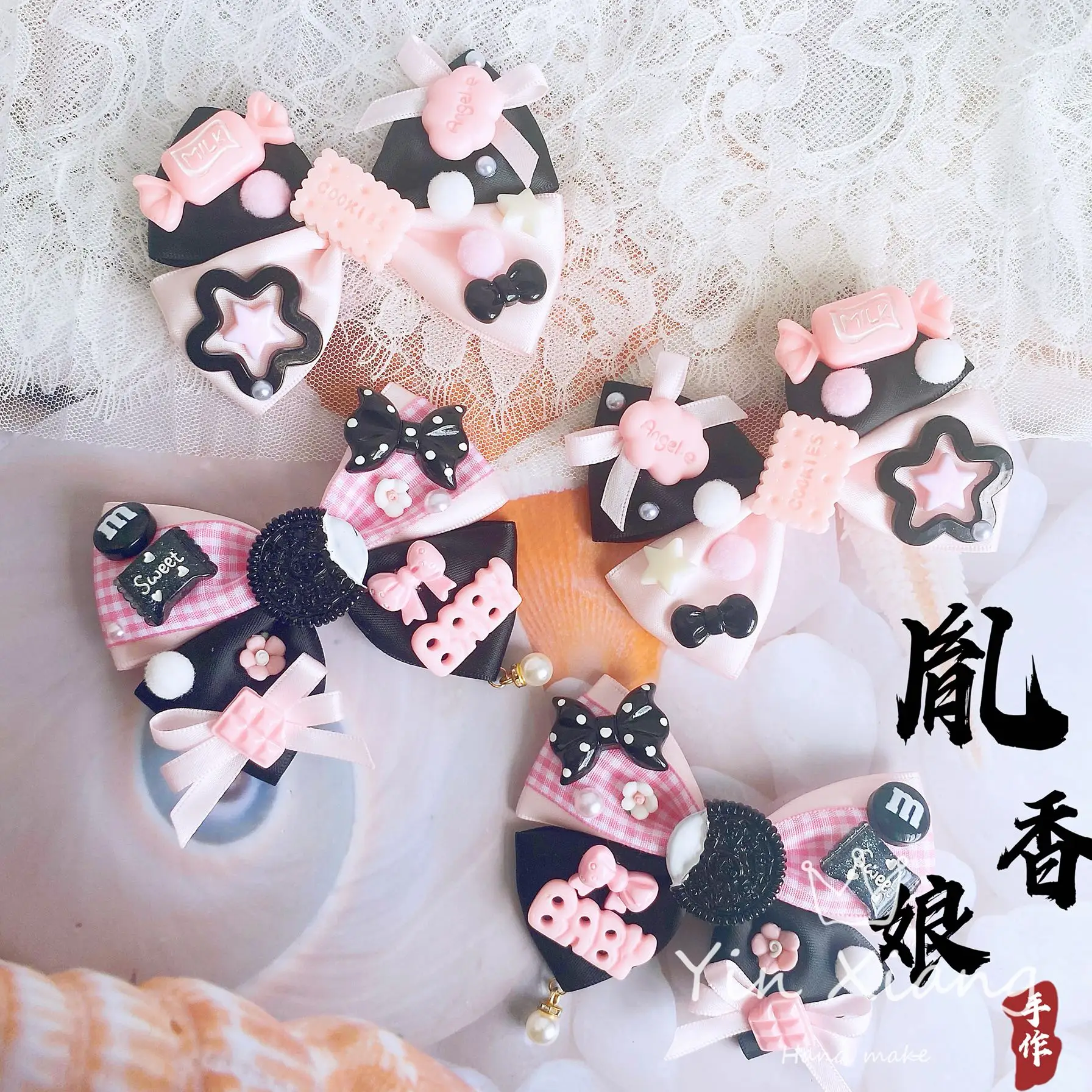 Sweet yi lolita small objects lo niang lolita edge clip powder blue bowknot hairpin black Sweet belonged to meters hairpin