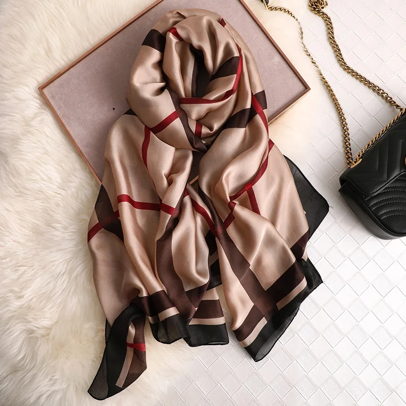 Spring And Summer Fashion Scarf Luxury Silk Scarf Women stripe Scarves High Quality Print Hijab Wrap 180*90 CM beach Shawl