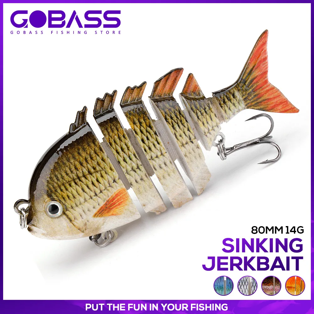 GOBASS 80mm 14g Multi Jointed Fishing Lures Sinking 6 Segment Trolling Wobblers Hard Bait Swimbait Bionic Tackle For Pike Bass