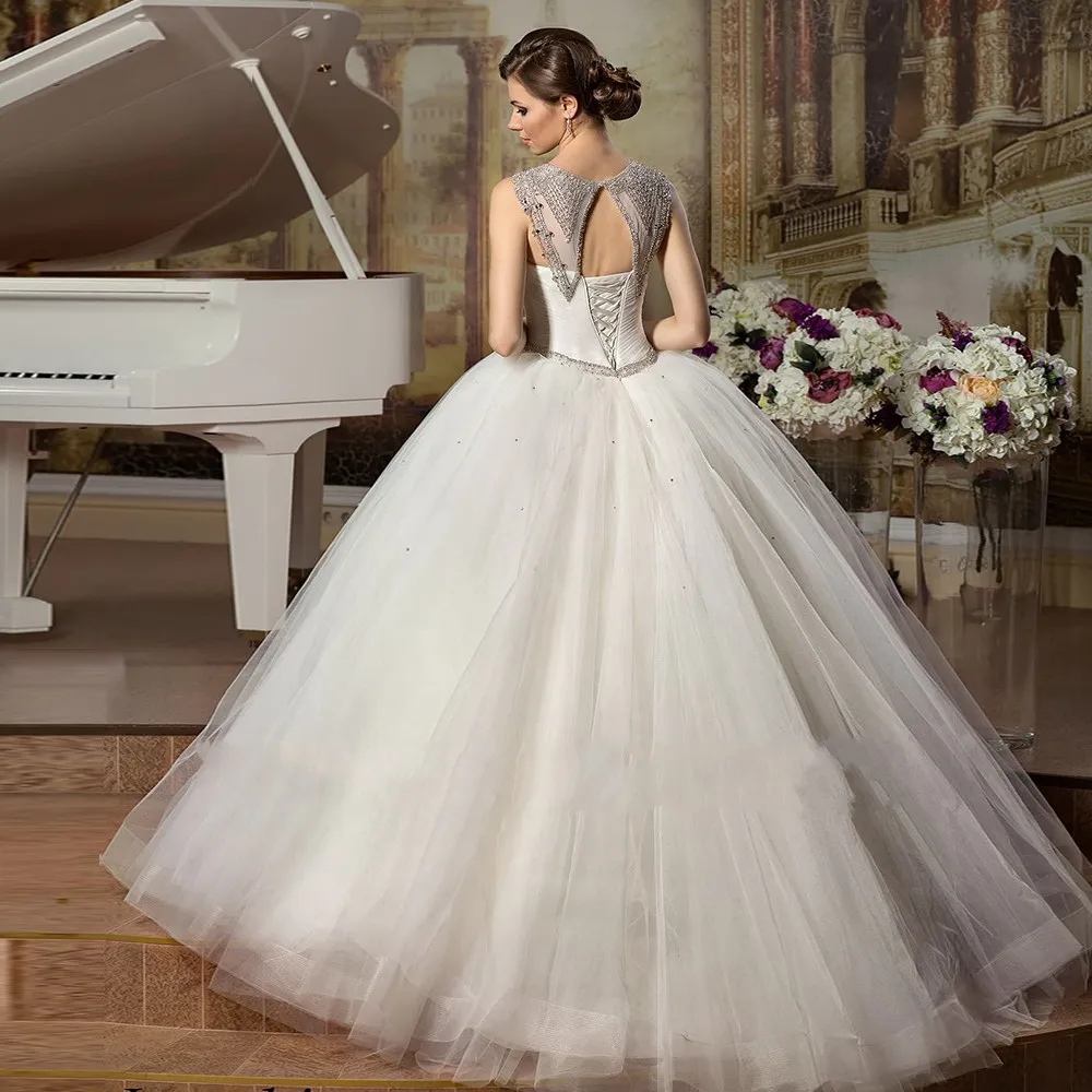 Gran oferta, Vestido De princesa de tul, vestidos De boda de talla grande, Vestido De novia de pliegues y pedrería De cristal, Vestido de novia, Vestido De mairee