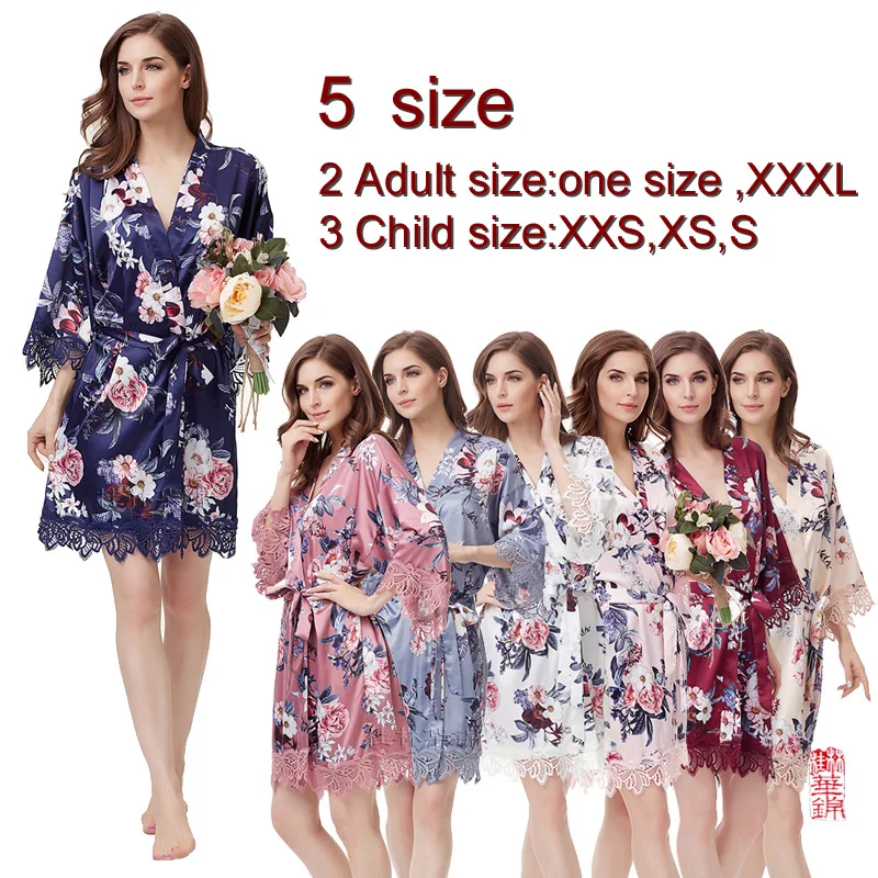 Bridesmaid Lace women pajamas Wedding Party Satin Floral RobeA236D