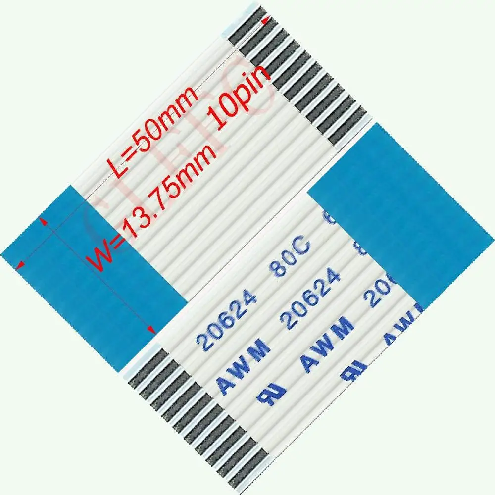 10pin 1.25pitch 50mm-5400mm B-type Flexible Flat Cable FFC awm 20624 ROHS for TTL LCD DVD Computer