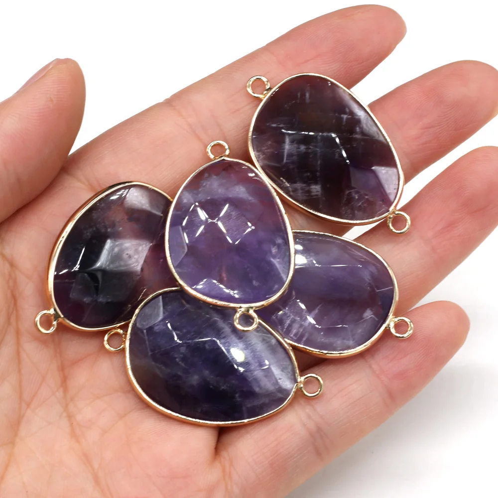 

Natural stone drop-shaped Pendants Amethyst double hole connector for Jewelry Making DIY necklace Bracelets accessories