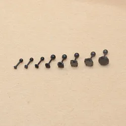 1couple Stainless Steel Screw-back Zircon Stud Earrings 2mm to 8mm Classical Style Black IP Plating No Easy Fade Allergy Free