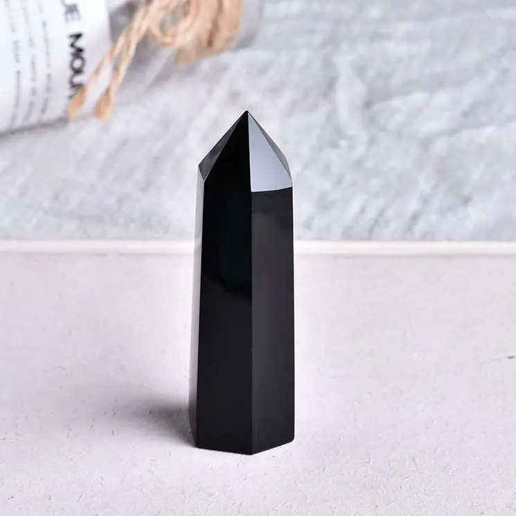 3pcs  Natural Rock Obsidian Hexagonal Column Crystal Point Mineral Ornament Healing Wand Home Decor DIY Gift Decoratio