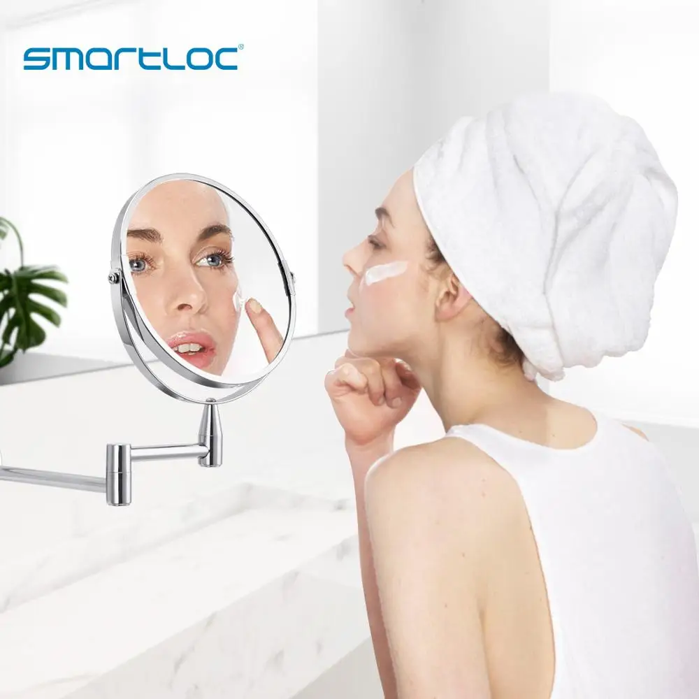 smartloc 17cm 1X/5X Magnifying Bathroom Mirror Wall Mounted Makeup Mirror Bath Double Adjustable Round Cosmetic Beauty Mirror