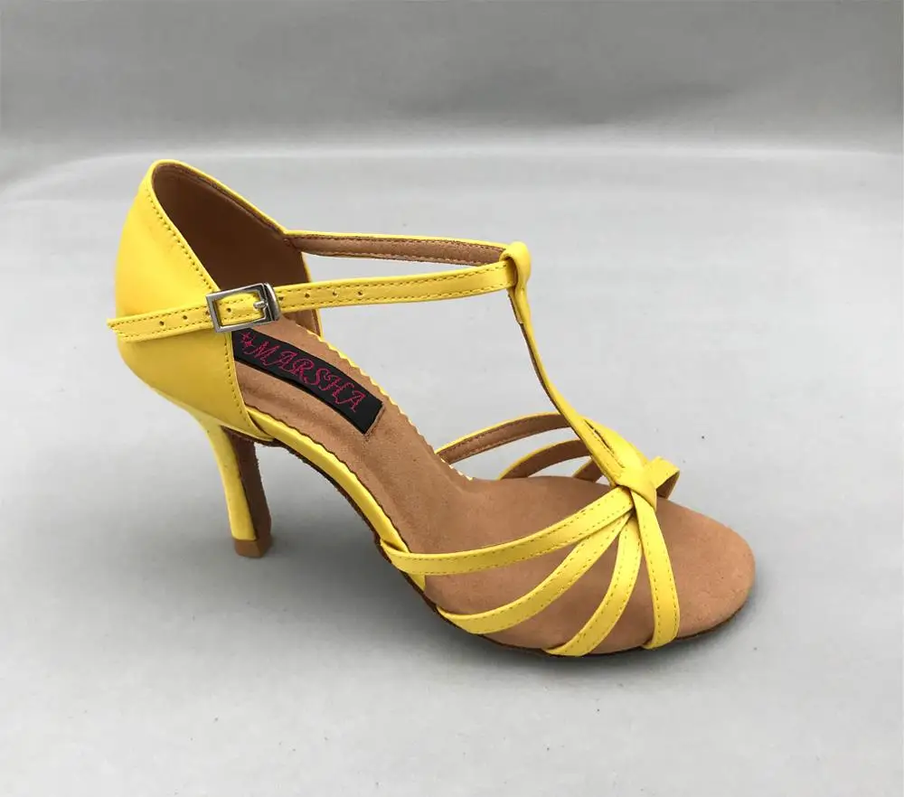 Hot Sale fashion ballroom latin dance shoes salsa tango shoes cheap dance shoes yellow colour 6256Y shipping free low high heel