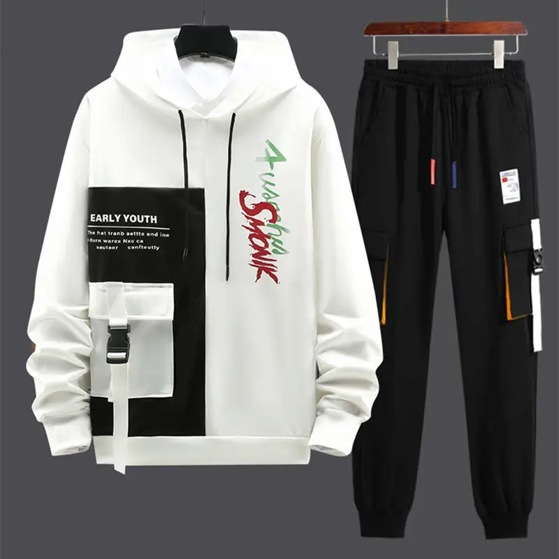 Conjunto de Sudadera con capucha para hombre, ropa de calle informal Harajuku, pantalones de chándal, moda Hip Hop, primavera y otoño, 2021