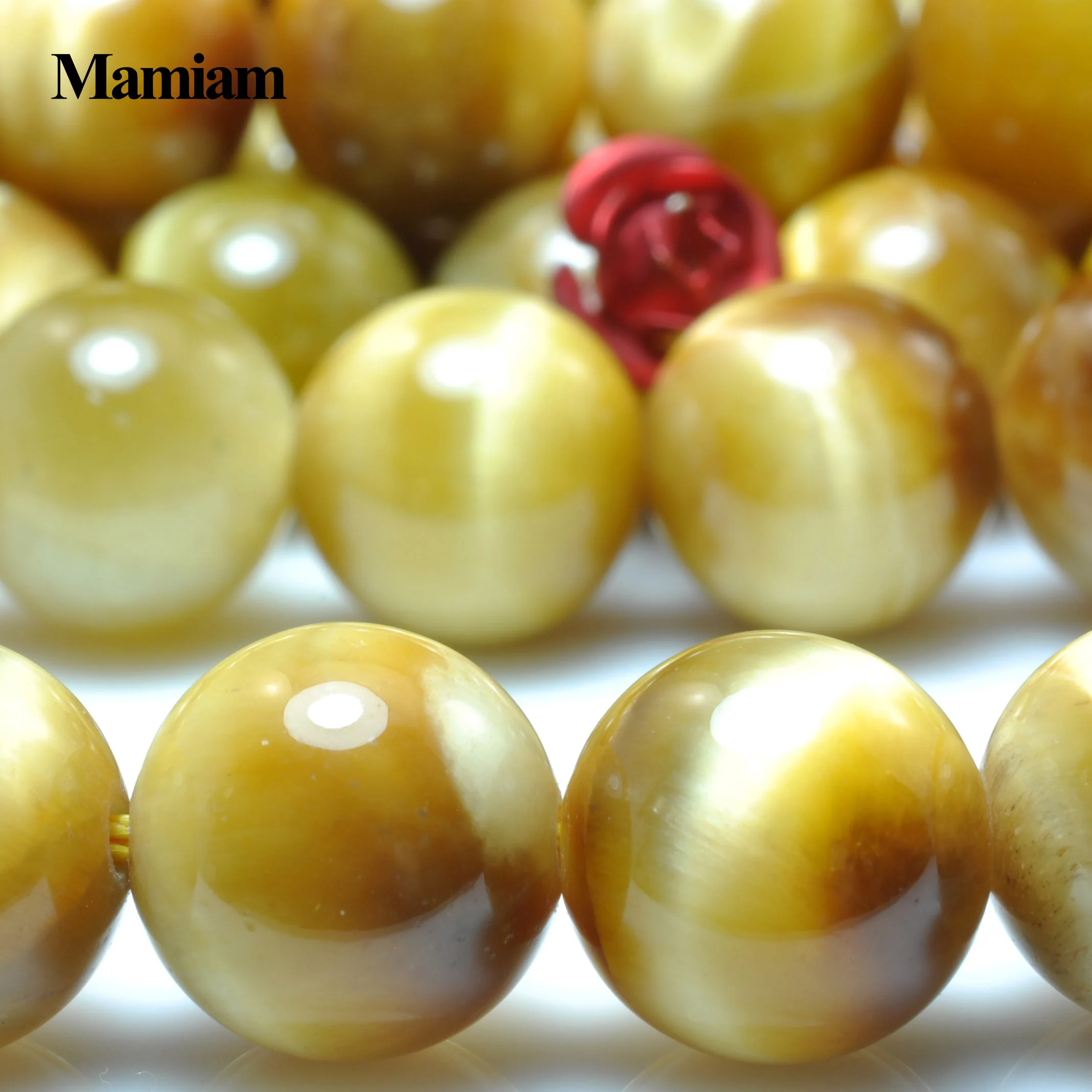 Mamiam Natural A+ Golden Tiger Eye Beads 8-12mm Smooth Loose Stone Diy Bracelet Necklace Jewelry Making Gemstone Gift Design
