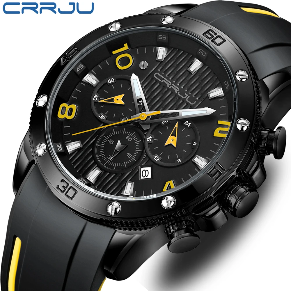 

CRRJU Watch Brand Luxury Analog Quartz Sport Men Watches Mens Silicone Waterproof Date Fashion WristWatch Relogio Masculino