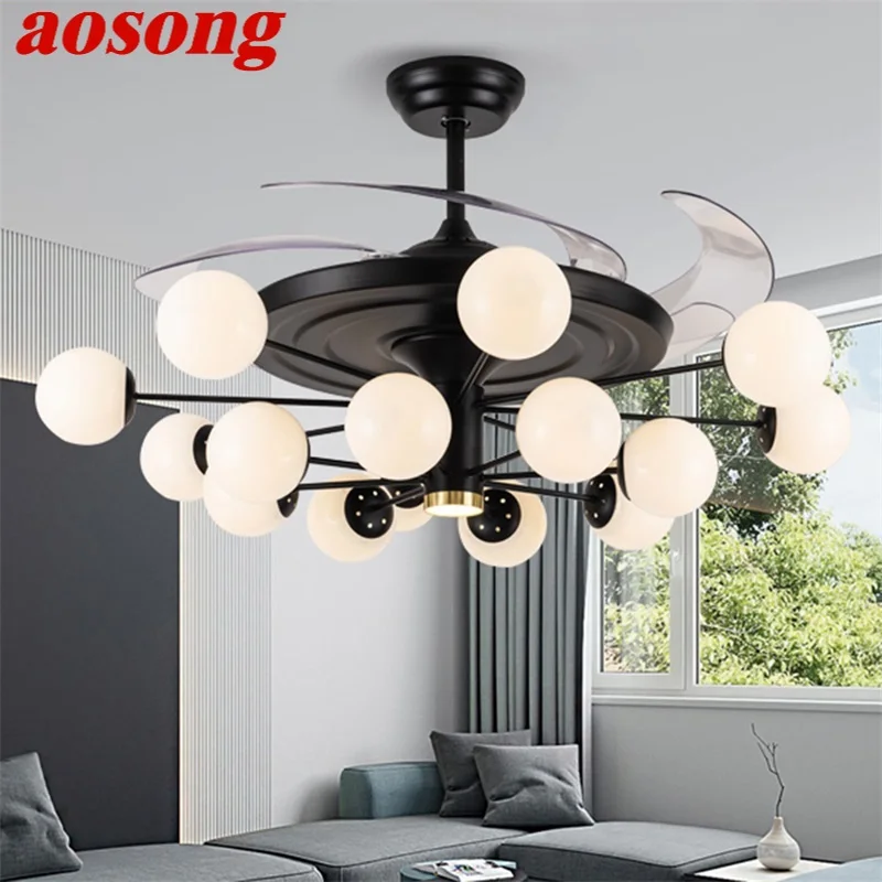 AOSONG Modern Ceiling Fan Lights Big 52 Inch Lamps Remote Control Without Blade For Home Dining Room