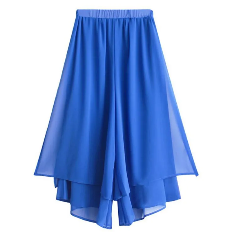 Chiffon culottes solto plissado perna larga palazzo calças femininas dança harem saia roupas flowy calças dançarina clássica preto