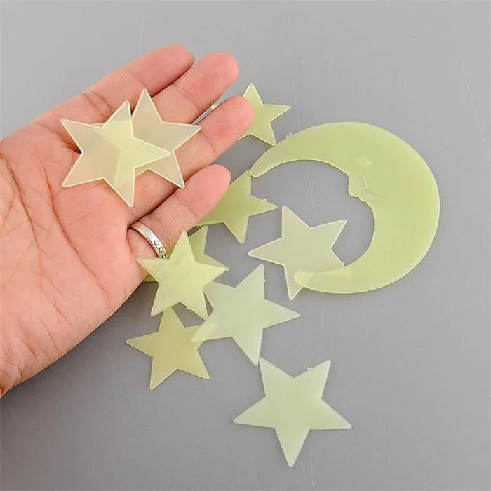 (11 Stars +1 Moon)/set Stars Moon Sun Glow In The Dark Luminous Fluorescent Home Wall Stickers Decal