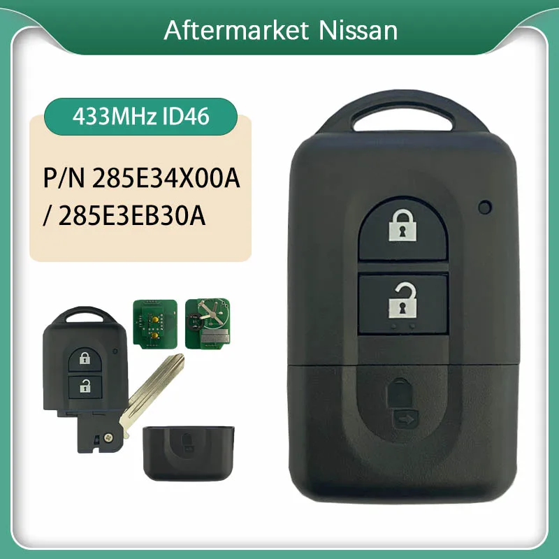 Cn027036スマートリモートキーn -- issanxtrail qashqai pathfinder 285e34x00a 285e3eb30a 2ボタン433mhz pcf7936 id46交換キー