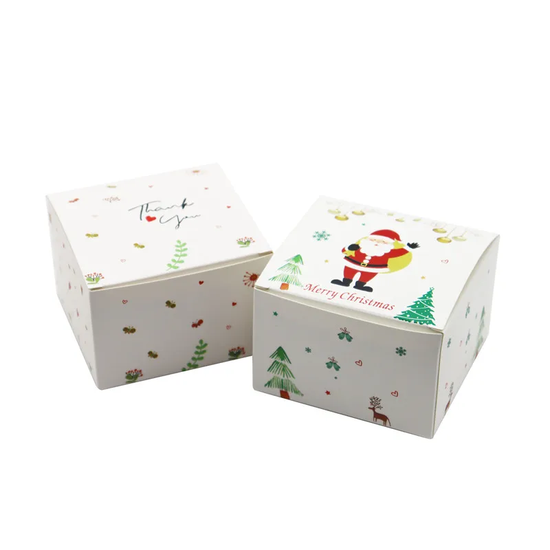 Caja de papel de 9x9x6cm para regalo de Navidad, decoración navideña para invitados del hogar, galletas, embalaje, suministros para fiesta, 35 unids/lote