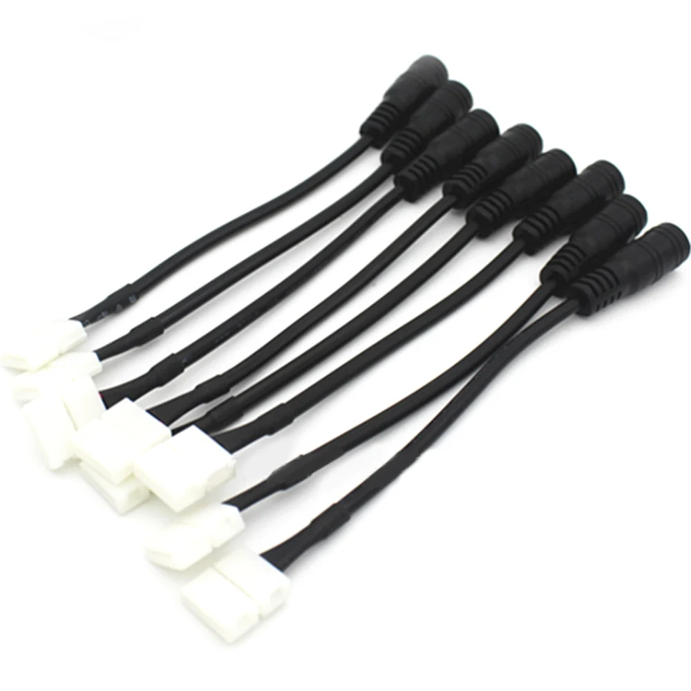 

10PCS 2PIN 8mm 10mm LED Strip Connector to 5.5*2.1mm Free Welding Connector Jack Cable Wires