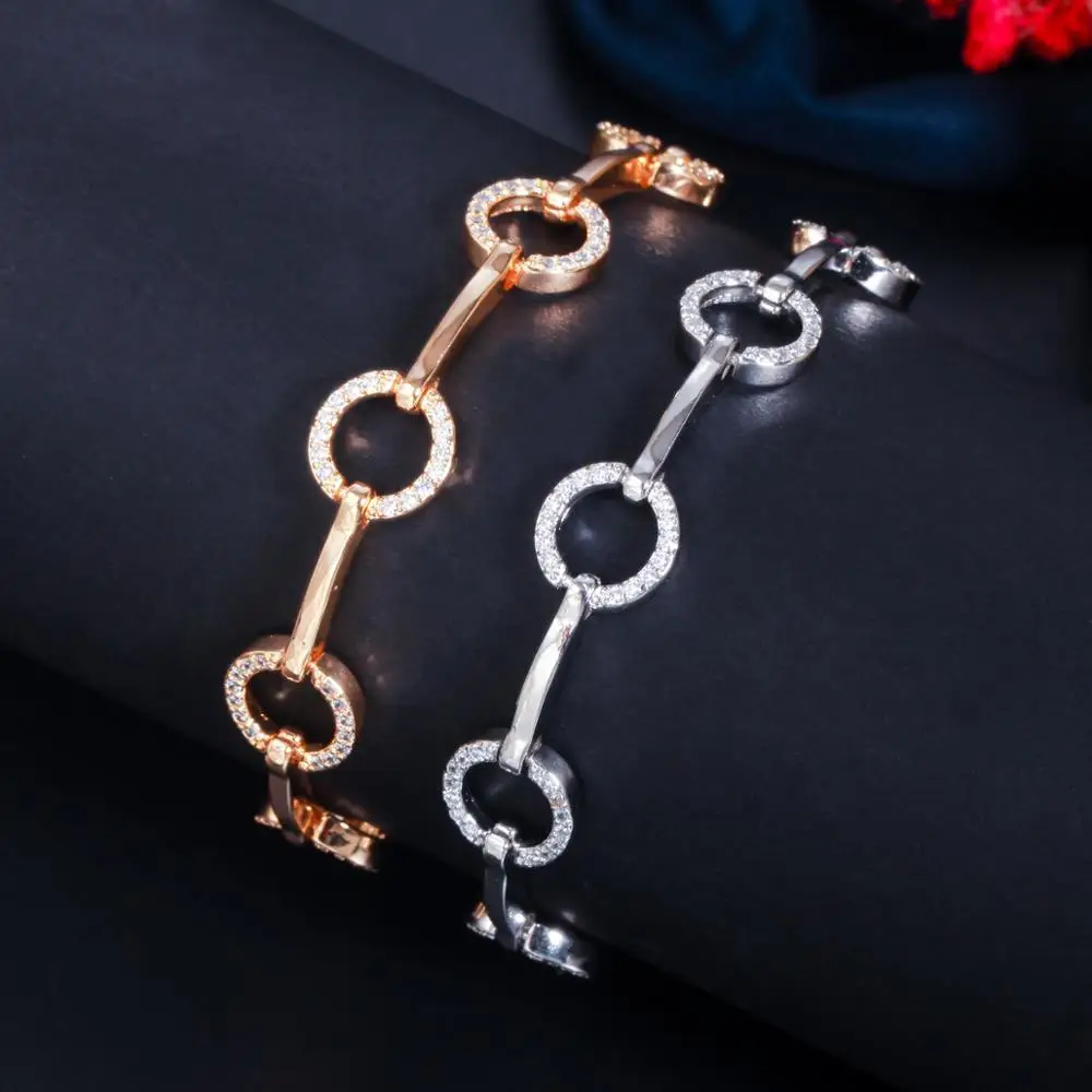 CWWZircons Micro Pave Cubic Zirconia 585 Gold Color Round Link Chain Bracelet for Women Fashion Brand Bohemian Jewelry CB228