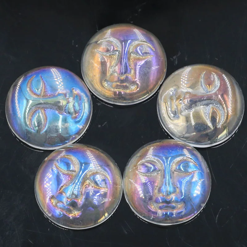 19x19mm DIY Aura Angel Quartz Turquoise Rainbow Titanium Quartz Moon Goddess Face Cabochon Cab Bead (3 Piece)