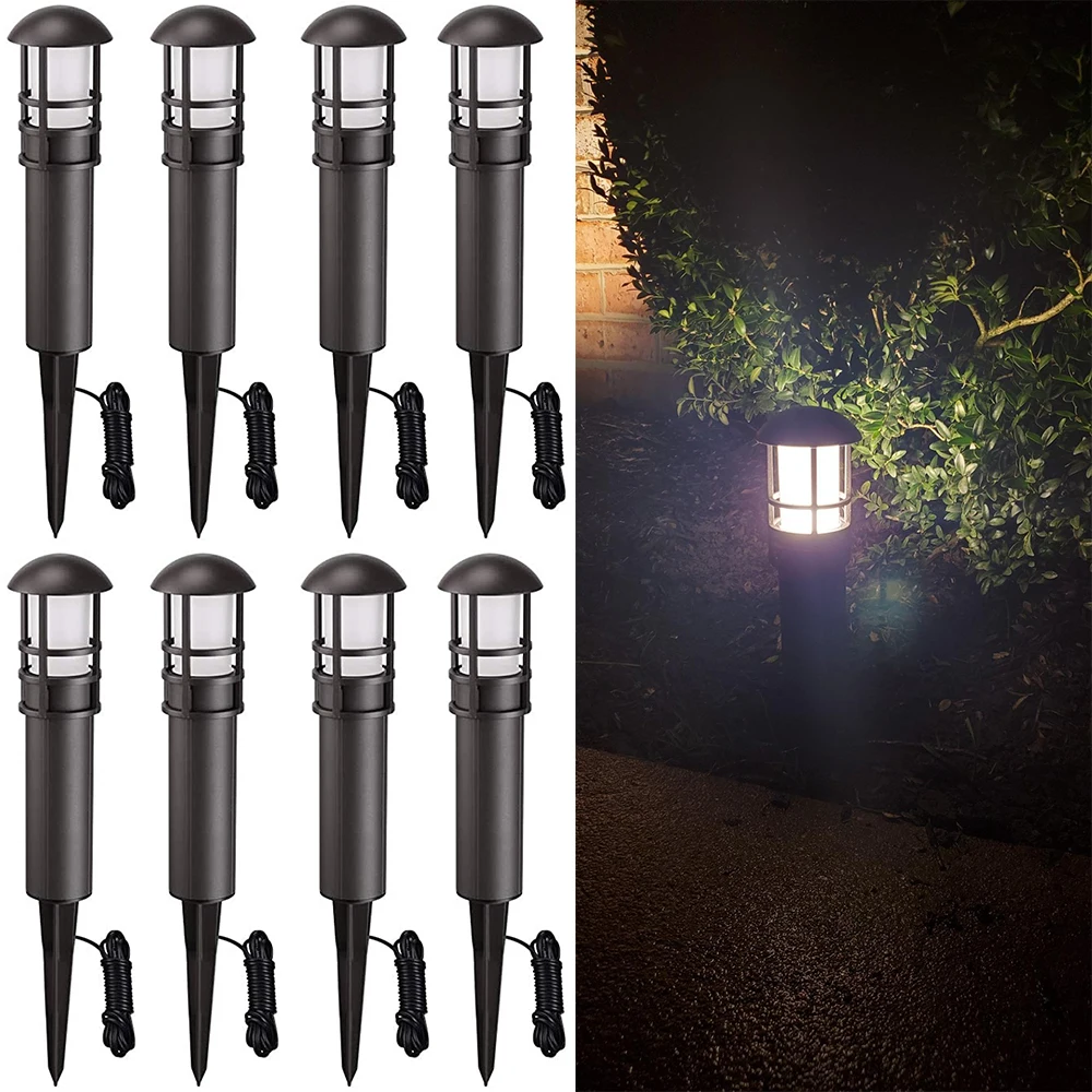 Luzes led para área externa, 8 peças, lâmpadas para jardim, quintal, paisagem, tipo cogumelo, com cabo de 2*1m, ip65, 12v, fácil instalação