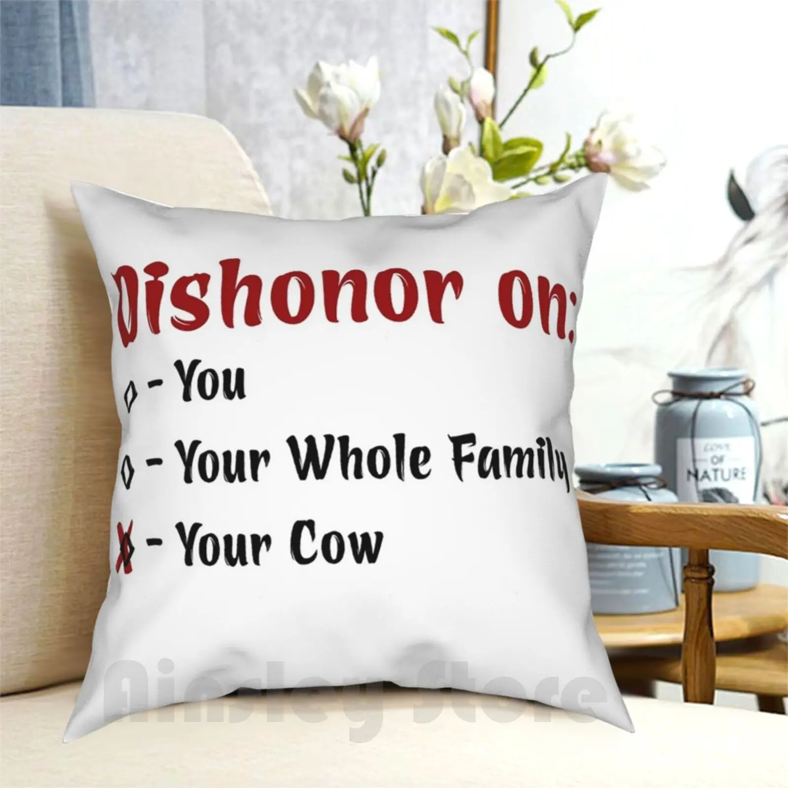 

Dishonor On Your Cow Pillow Case Printed Home Soft Throw Pillow Dishonor Dragon Cow Whole Family Funny